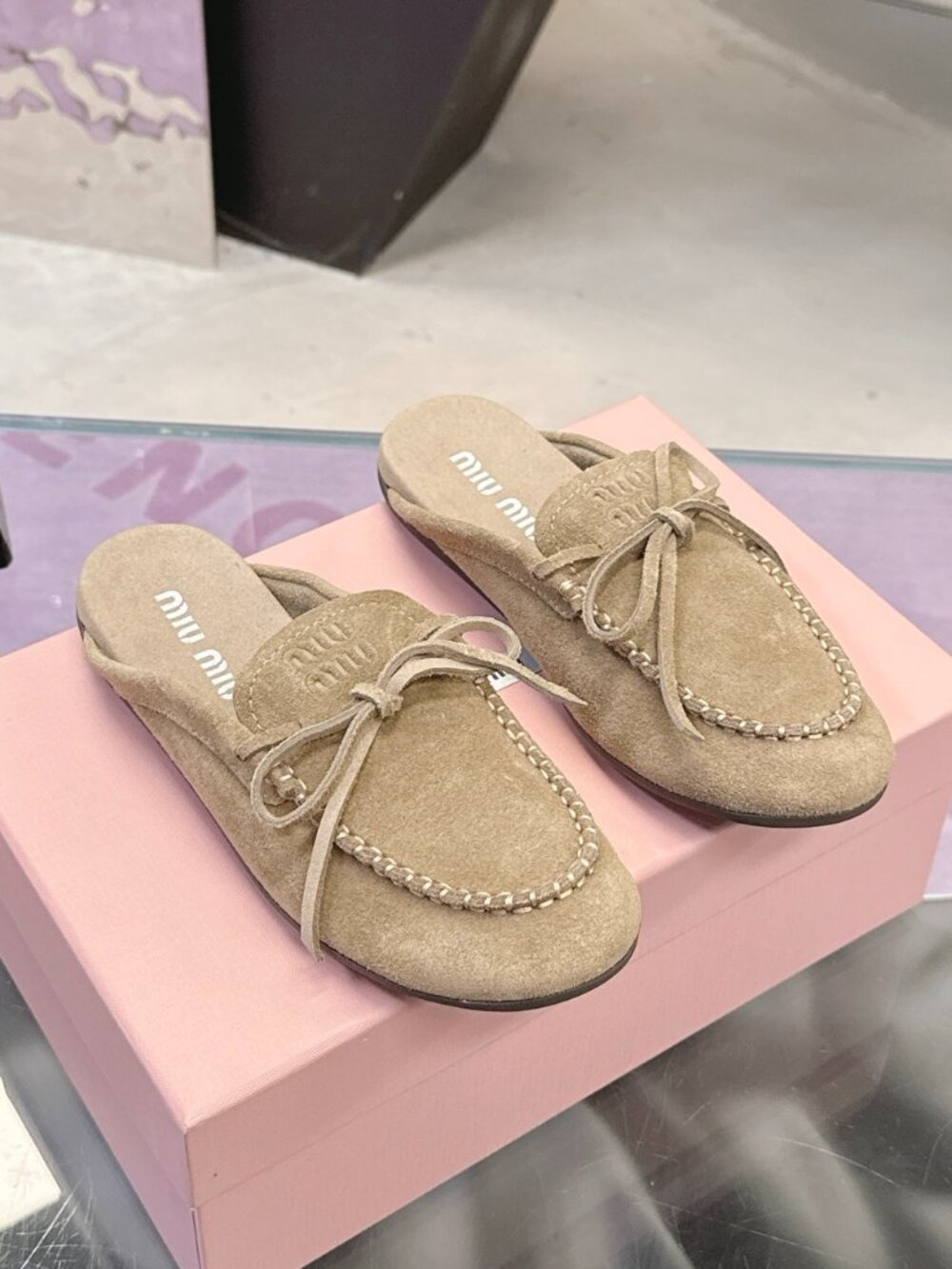 Miu Miu Suede Bow Mule Loafers